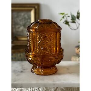 Indiana Glass Amber Stars and Bars Vintage Fairy Lamp